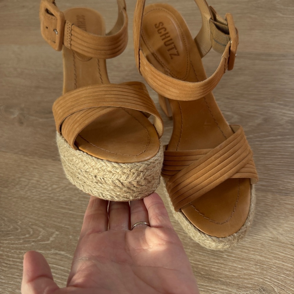 SCHUTZ Tan Braided Platform Espadrille Heels - Picture 9 of 9